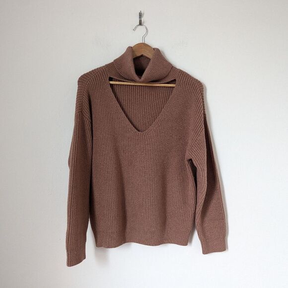 Lovers + Friends camel warm brown tan Tove turtleneck cut out oversized sweater - Picture 2 of 6
